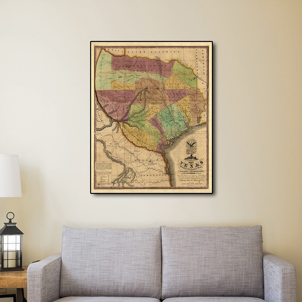 HomeRoots 16" x 20" Texas and Surroundings c1837 Vintage Map Poster Wall Art