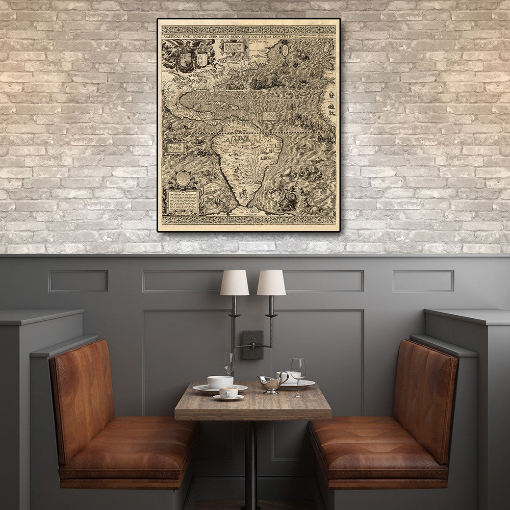 HomeRoots 16" x 20" Vintage 1562 Map of Early Americas Wall Art