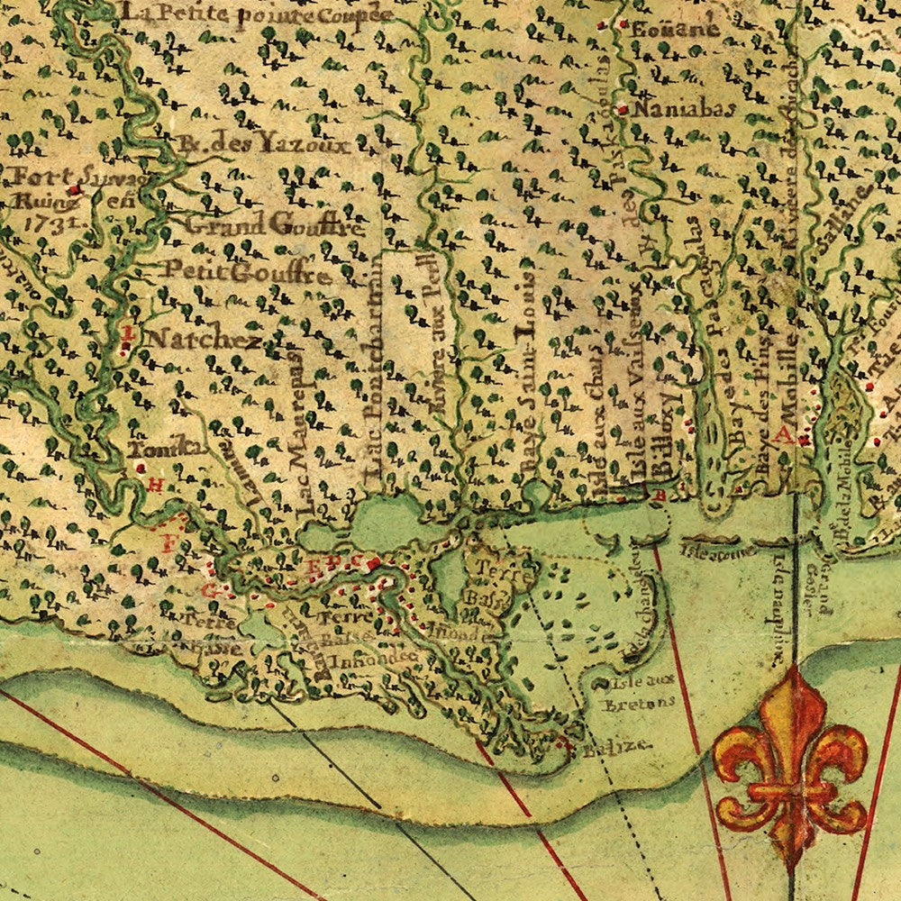 HomeRoots 16" x 20" c1747 Map of the Gulf Coast Vintage Poster Wall Art