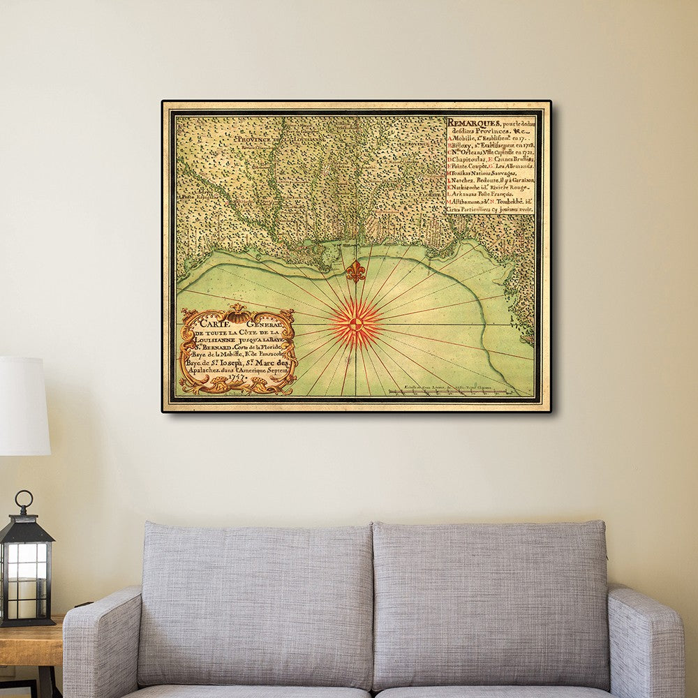 HomeRoots 16" x 20" c1747 Map of the Gulf Coast Vintage Poster Wall Art