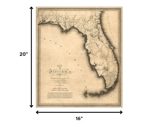 HomeRoots 16" x 20" c1823 Early Map Of Florida Vintage Poster Wall Art