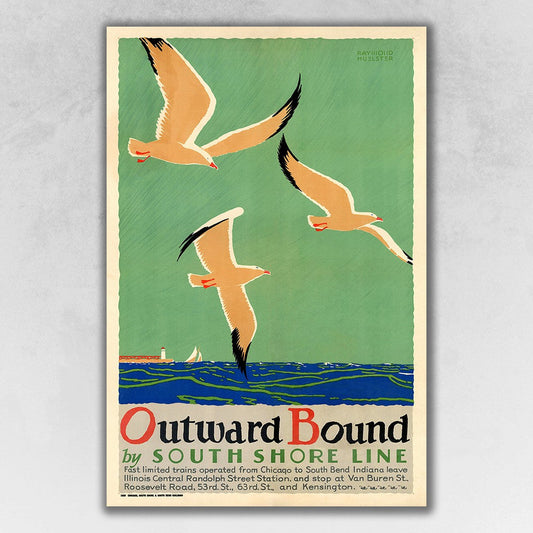 HomeRoots 16" x 24" Birds Over Lake Michigan c1929 Vintage Travel Poster Wall Art