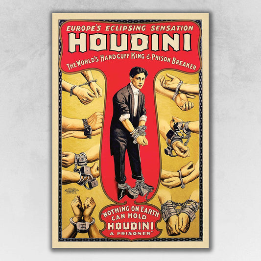 HomeRoots 16" x 24" Houdini Handcuff King Vintage Magic Poster Wall Art