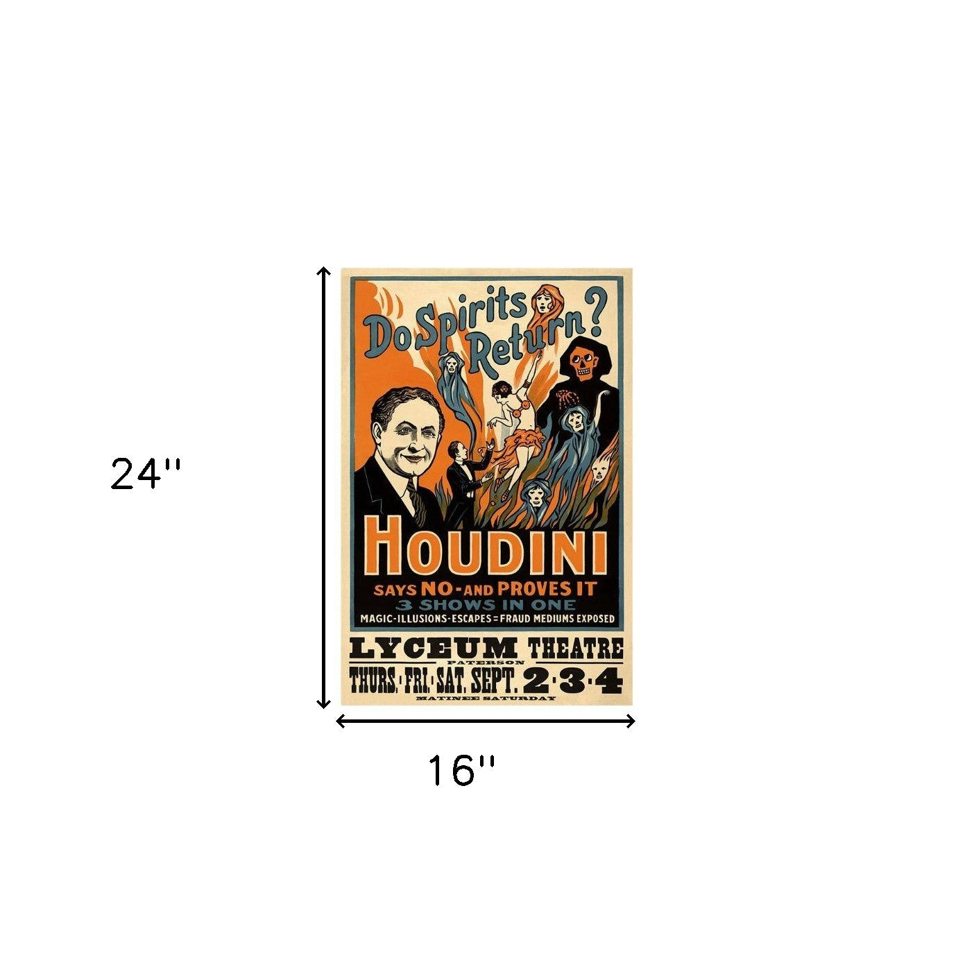 HomeRoots 16" x 24" Houdini Spirits Vintage Magic Poster Wall Art