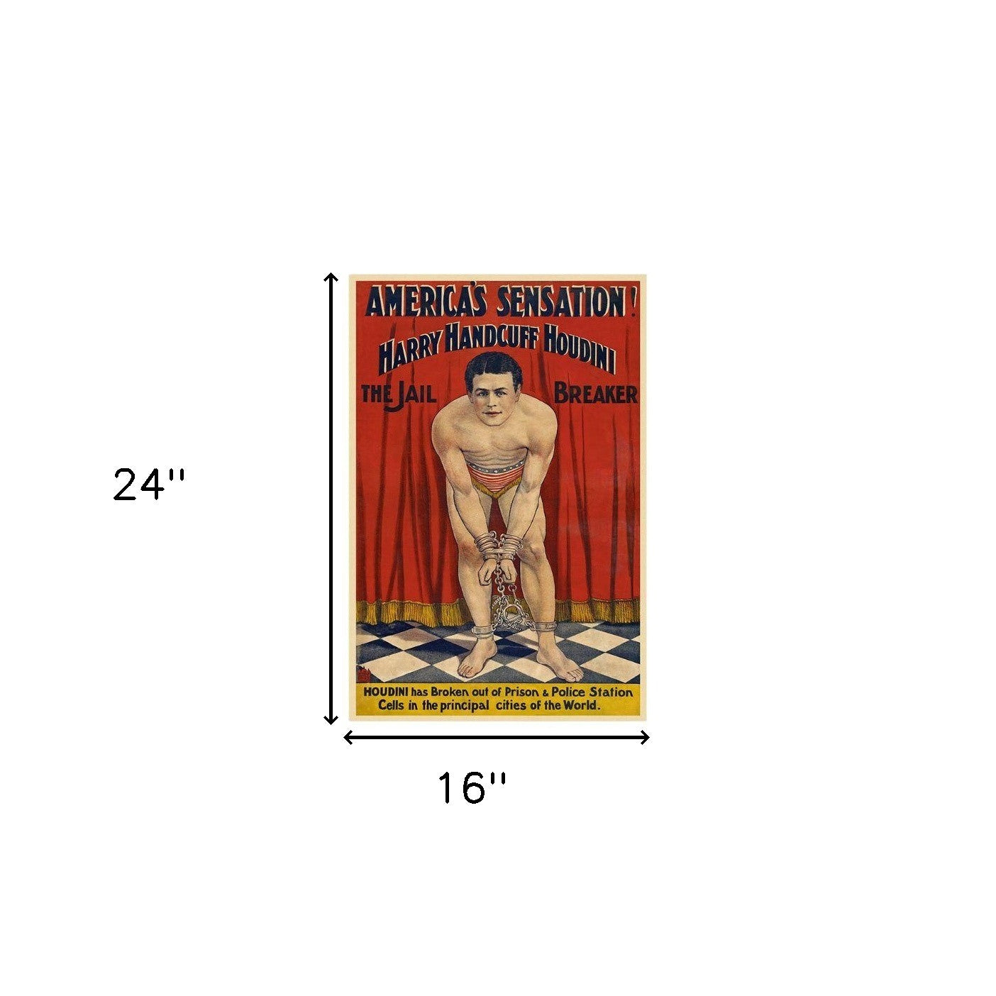 HomeRoots 16" x 24" Houdini in Handcuffs Vintage Magic Poster Wall Art