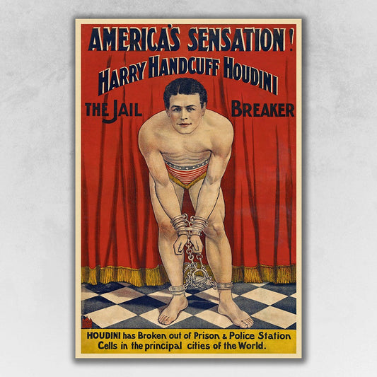 HomeRoots 16" x 24" Houdini in Handcuffs Vintage Magic Poster Wall Art
