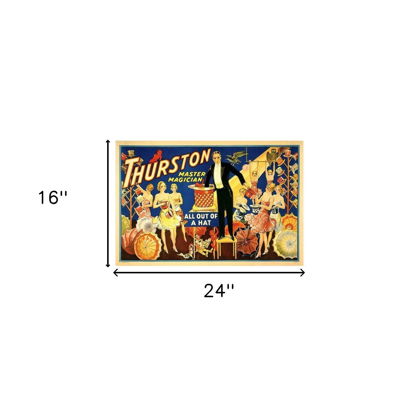 HomeRoots 16" x 24" Thurston Out of a Hat Vintage Magic Poster Wall Art