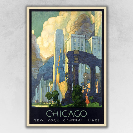HomeRoots 16" x 24" Vintage 1929 Chicago Michigan Ave Travel Poster Wall Art