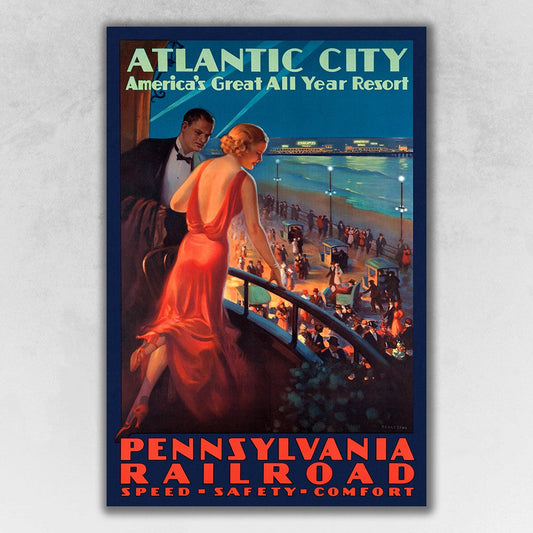 HomeRoots 16" x 24" Vintage 1935 Atlantic City Travel Poster Wall Art