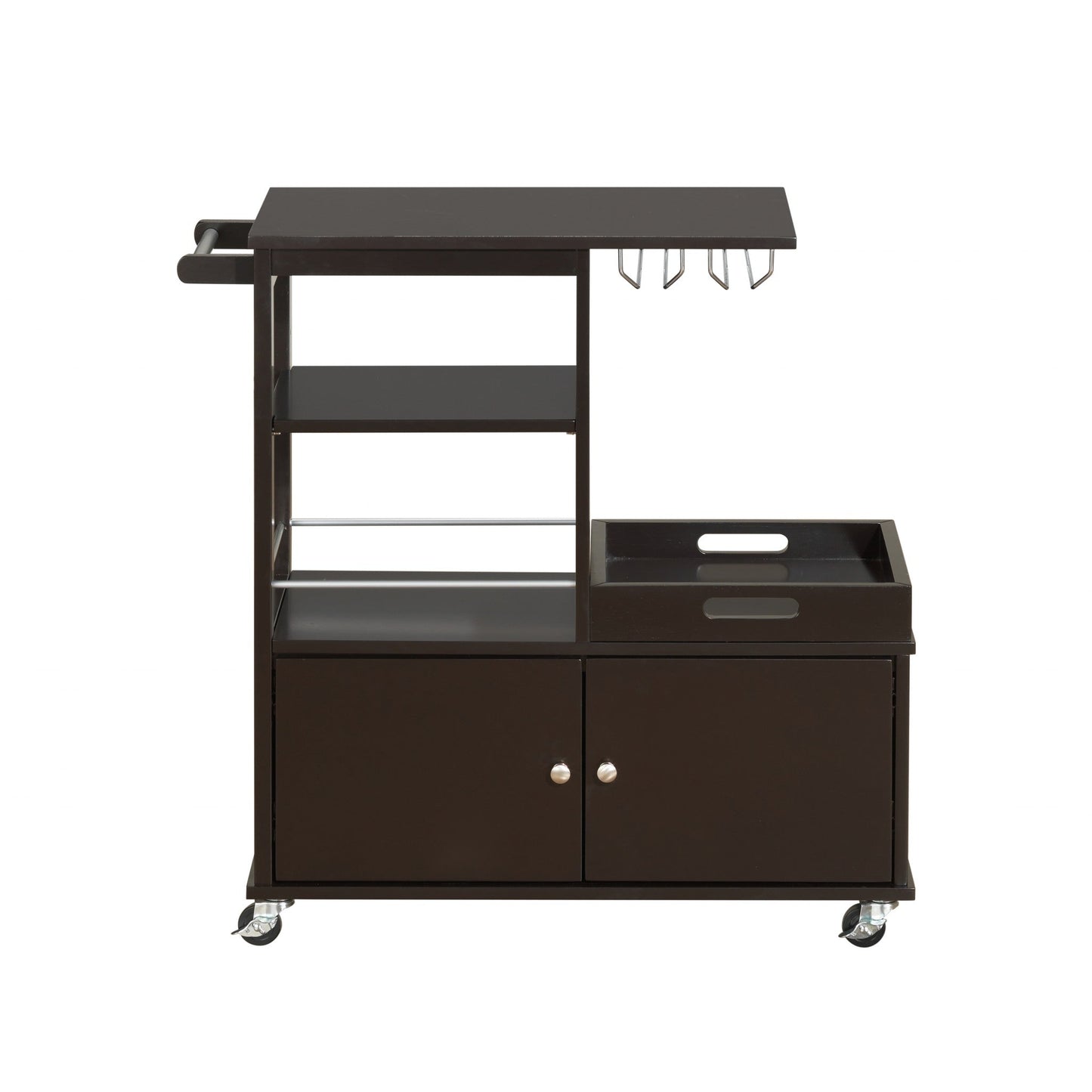 HomeRoots 16" x 34" x 34" Wood Casters Kitchen Cart in Wenge Finish