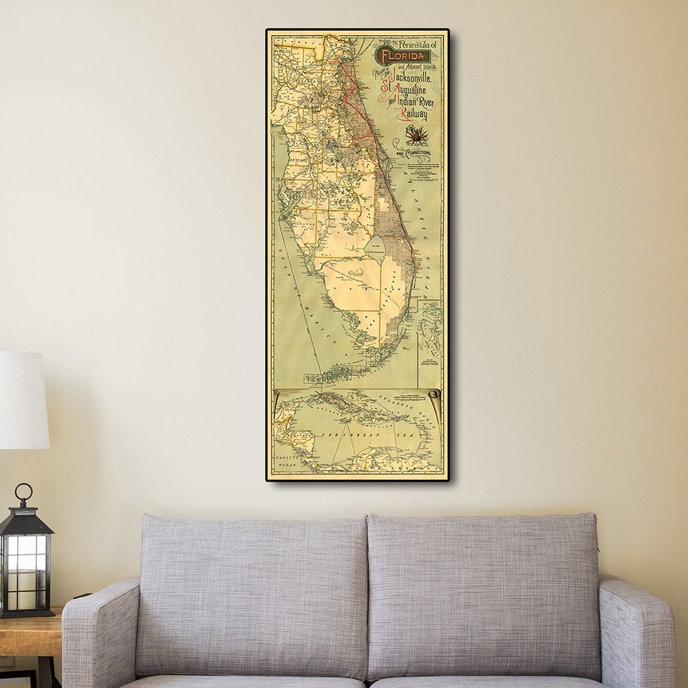 HomeRoots 16" x 36" Map of Jacksonville Florida Vintage Poster Wall Art