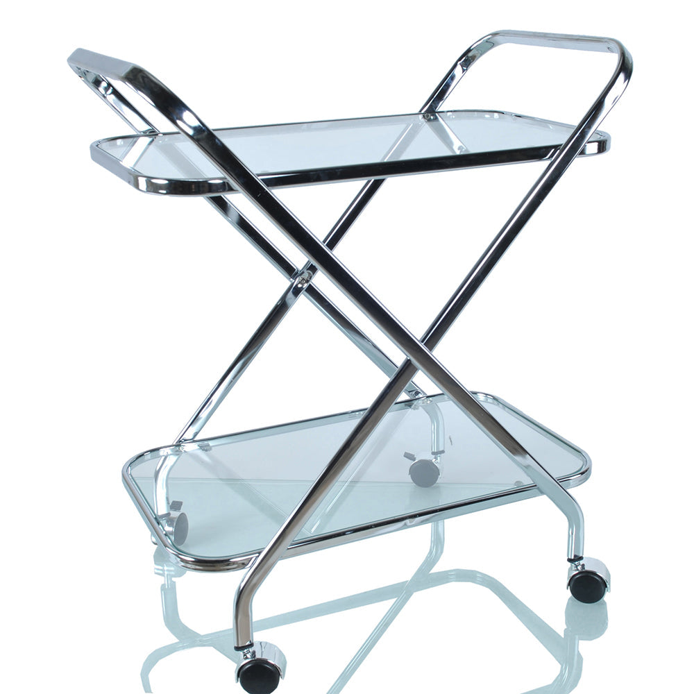 HomeRoots 16.5" x 26.25" x 30.5" Chrome XShape Bar Cart