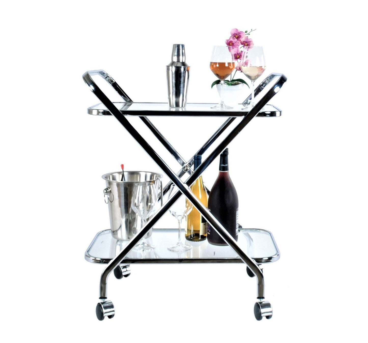 HomeRoots 16.5" x 26.25" x 30.5" Chrome XShape Bar Cart