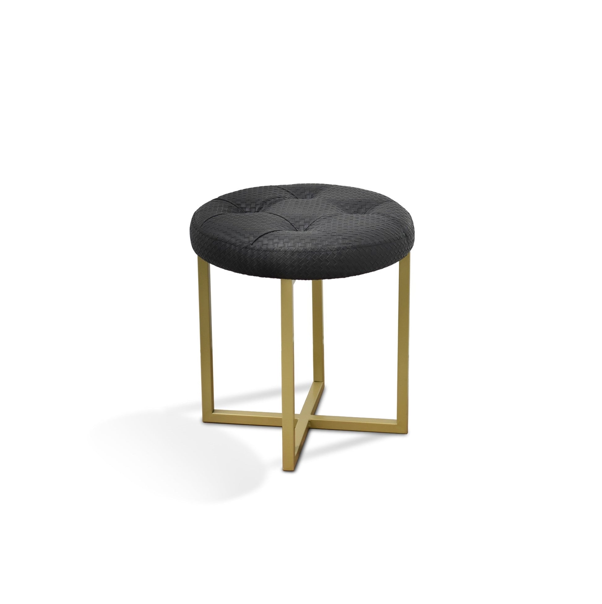 HomeRoots 17" Black Tufted Faux Leather Stool With Gold Base Finish