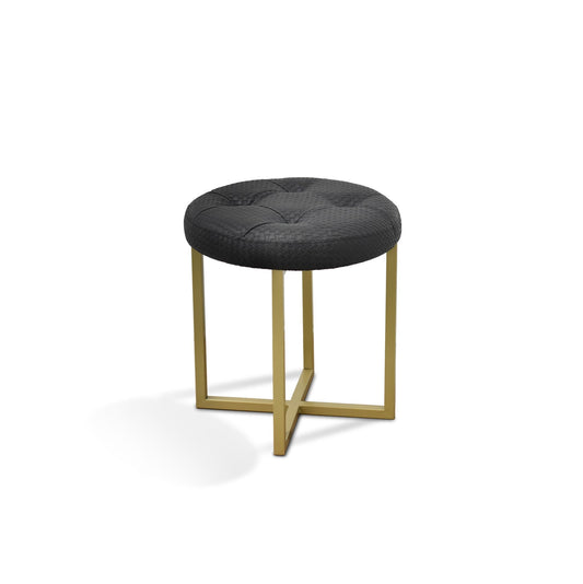 HomeRoots 17" Black Tufted Faux Leather Stool With Gold Base Finish