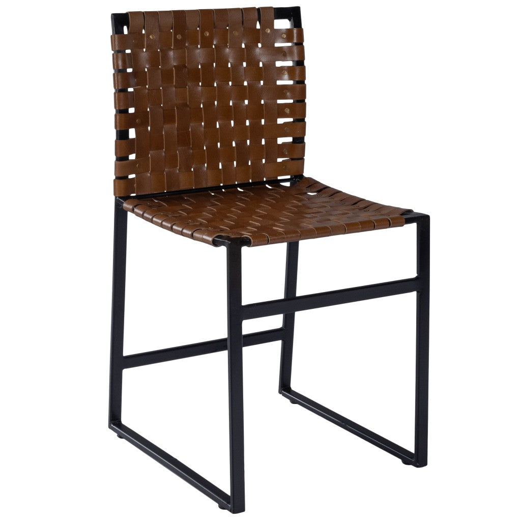 HomeRoots 17" Brown Faux Leather Side Chair With Black Frame Finish