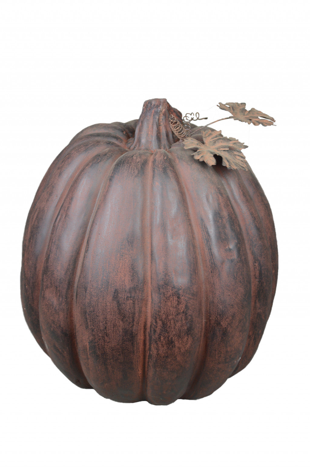HomeRoots 17" Distressed Orange and Black Rustic Pumpkin Sculpture