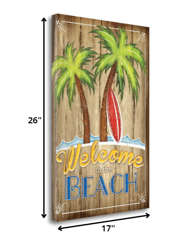 HomeRoots 17" Faux Wooden Beach Signboard Giclee Wrap Canvas Wall Art