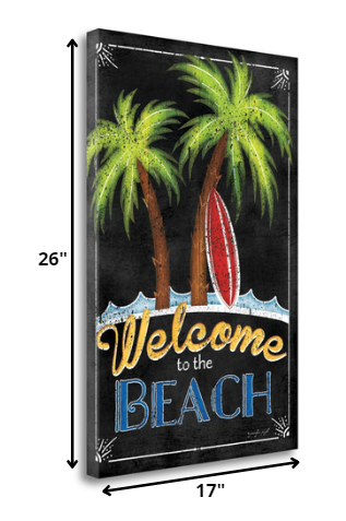 HomeRoots 17" Faux Wooden Black Beach Signboard Giclee Wrap Canvas Wall Art