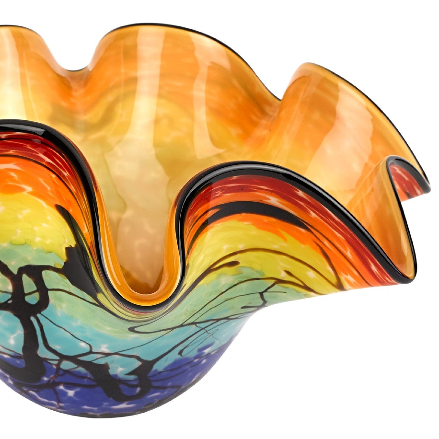 HomeRoots 17" Mouth Blown Floppy Design Art Glass Centerpiece Bowl