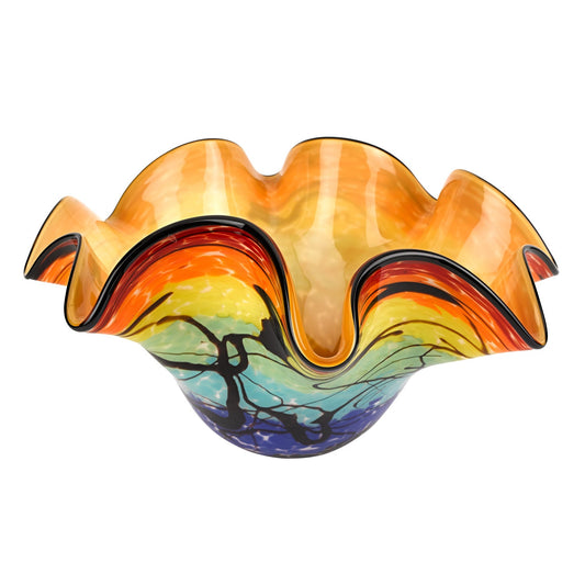 HomeRoots 17" Mouth Blown Floppy Design Art Glass Centerpiece Bowl