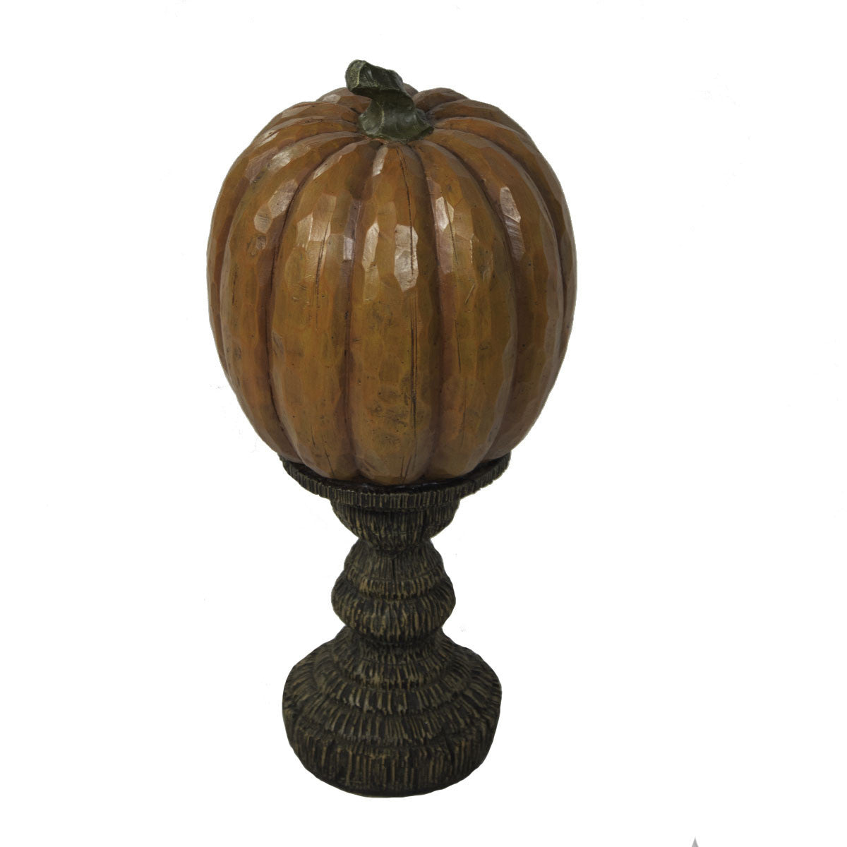 HomeRoots 17" Orange Rustic Pumpkin On Pedestal Sculpture