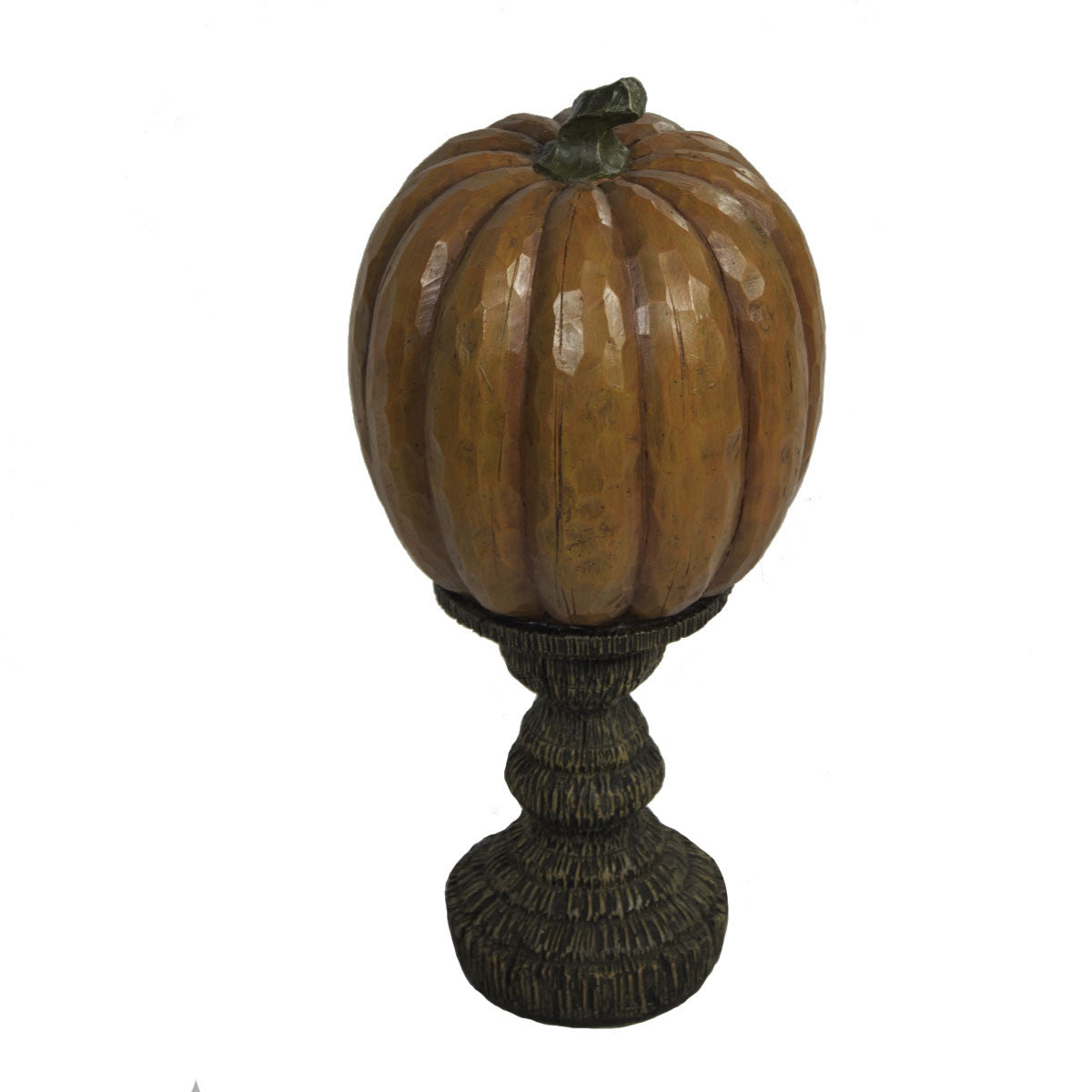 HomeRoots 17" Orange Rustic Pumpkin On Pedestal Sculpture