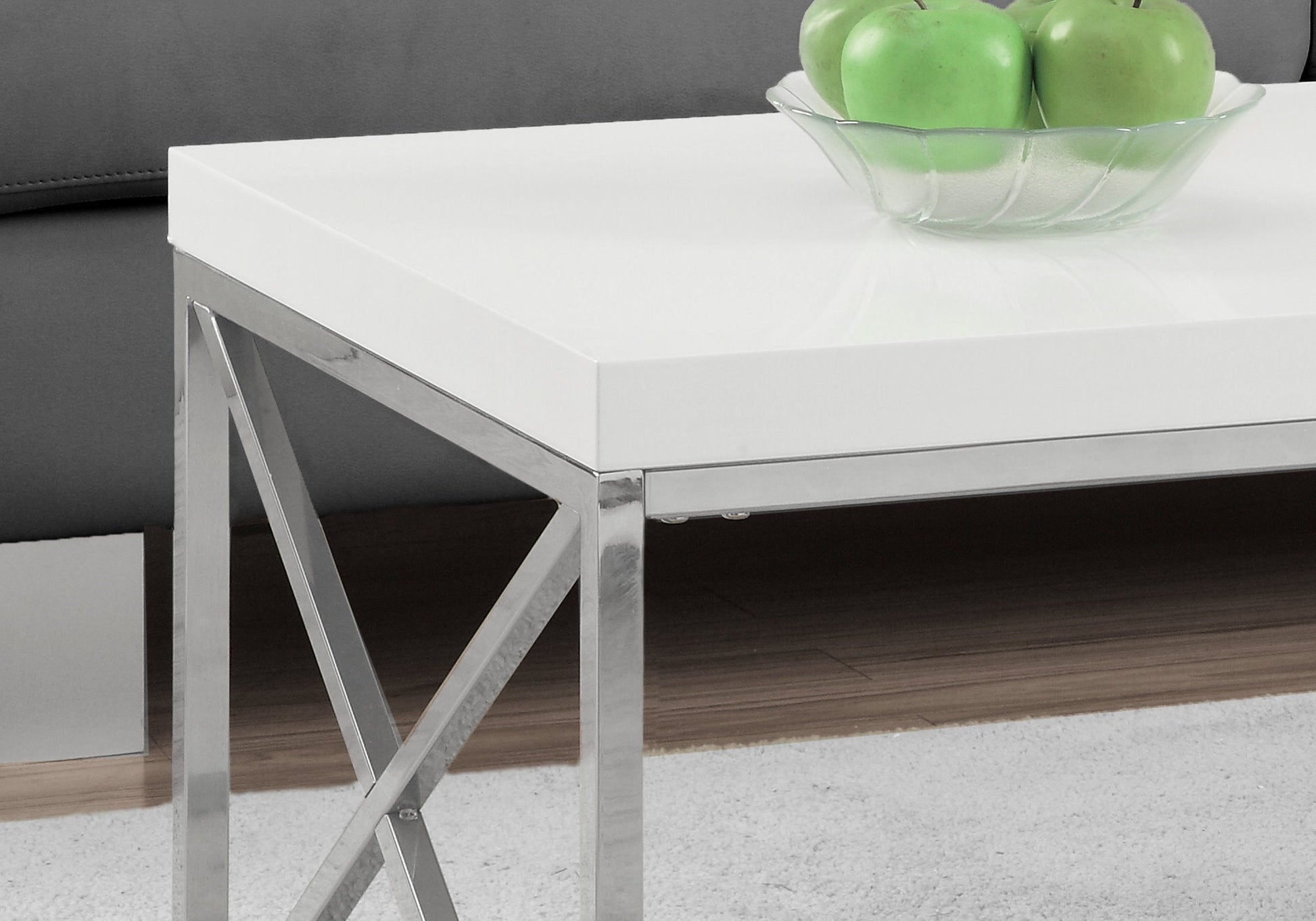 HomeRoots 17" Particle Board and Chrome Metal Coffee Table