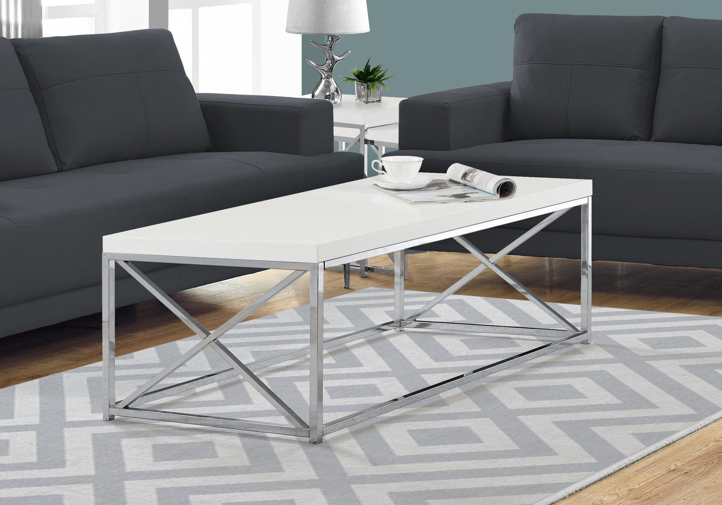 HomeRoots 17" Particle Board and Chrome Metal Coffee Table