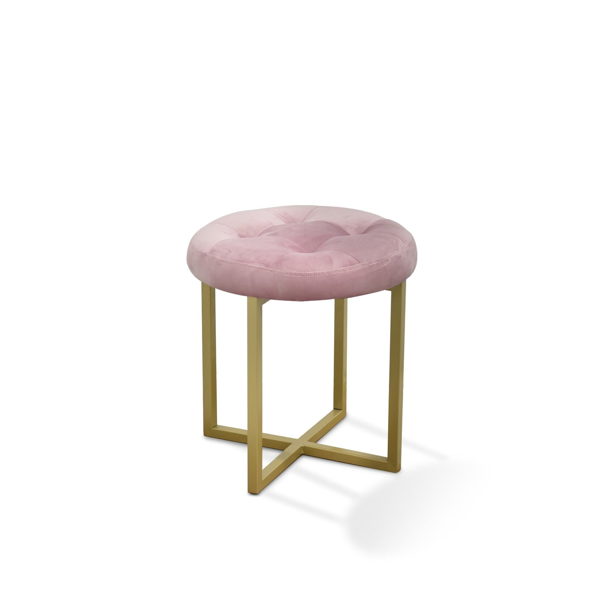 HomeRoots 17" Pink Tufted Velvet Stool With Gold Base Finish