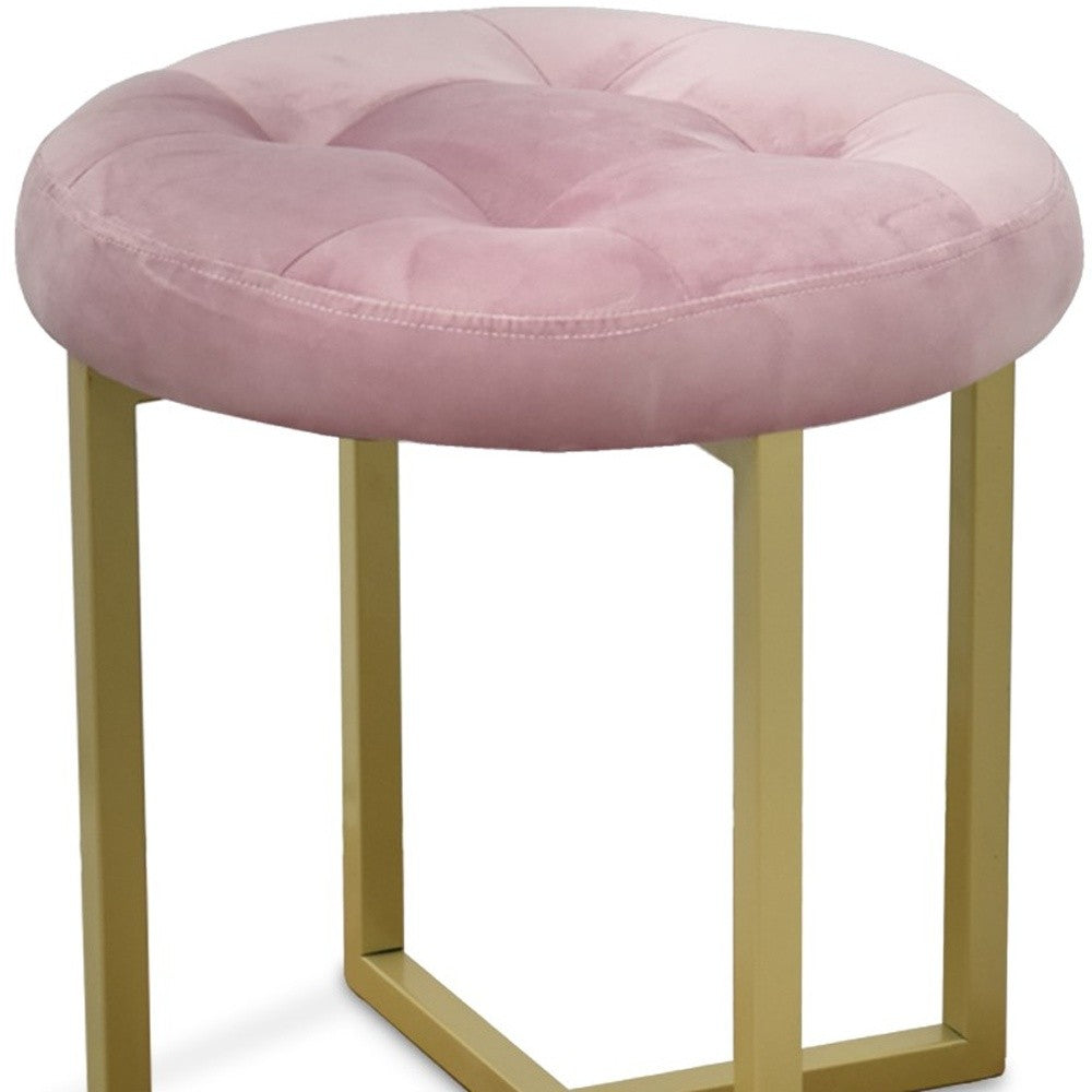 HomeRoots 17" Pink Tufted Velvet Stool With Gold Base Finish