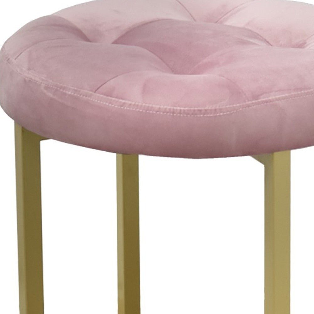 HomeRoots 17" Pink Tufted Velvet Stool With Gold Base Finish