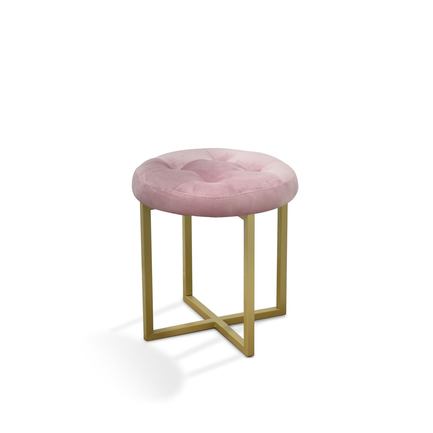 HomeRoots 17" Pink Tufted Velvet Stool With Gold Base Finish