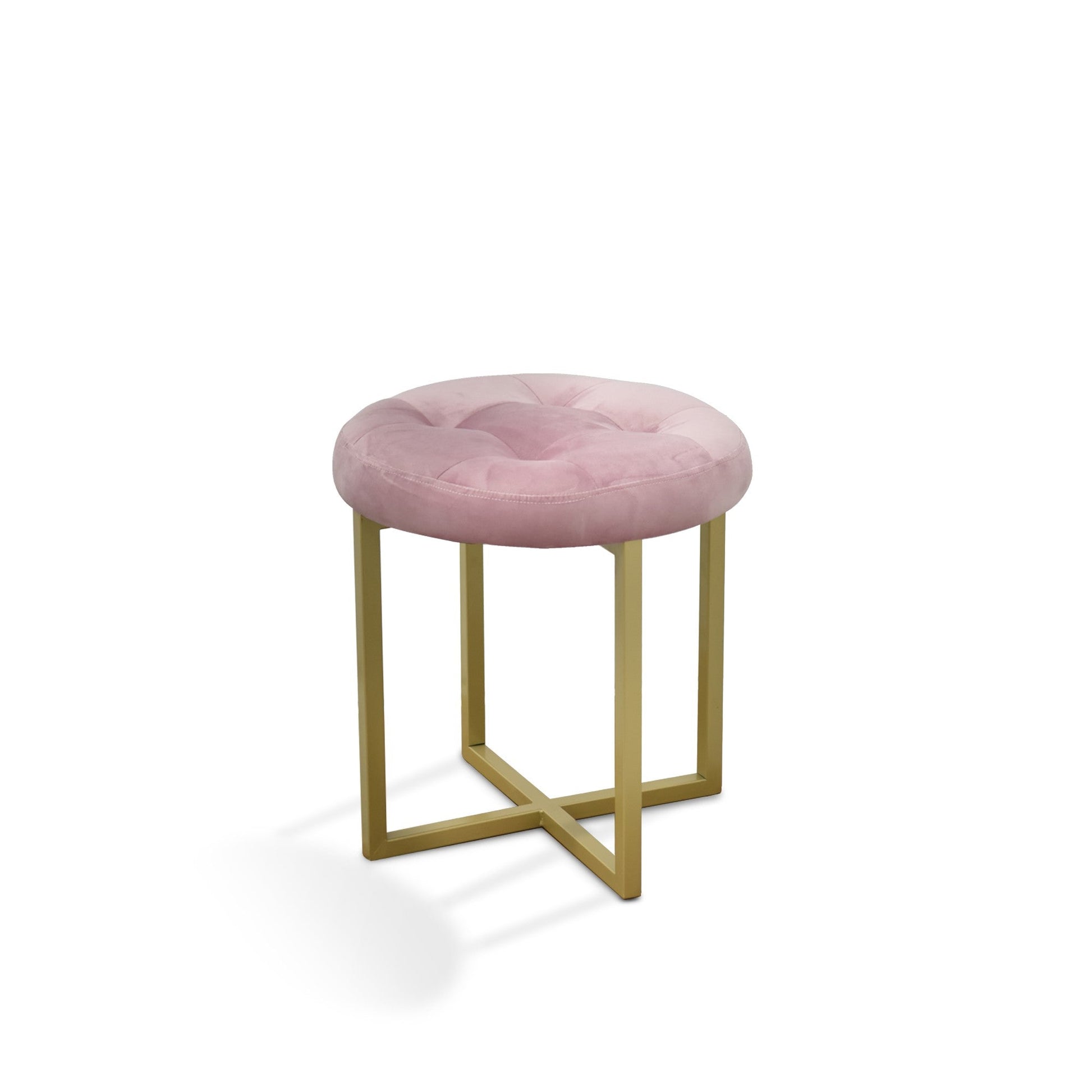 HomeRoots 17" Pink Tufted Velvet Stool With Gold Base Finish