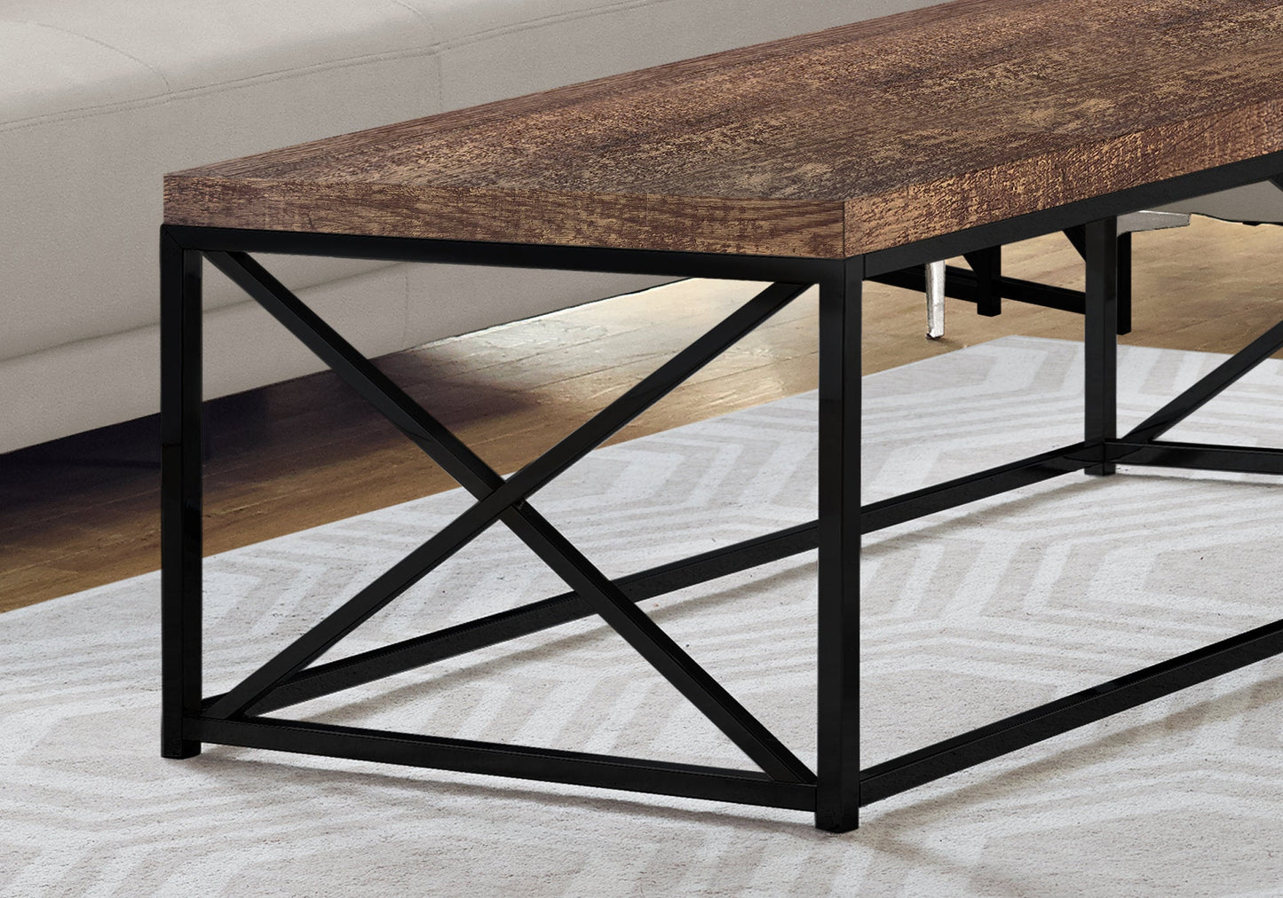 HomeRoots 17" Reclaimed Wood Particle Board and Black Metal Coffee Table