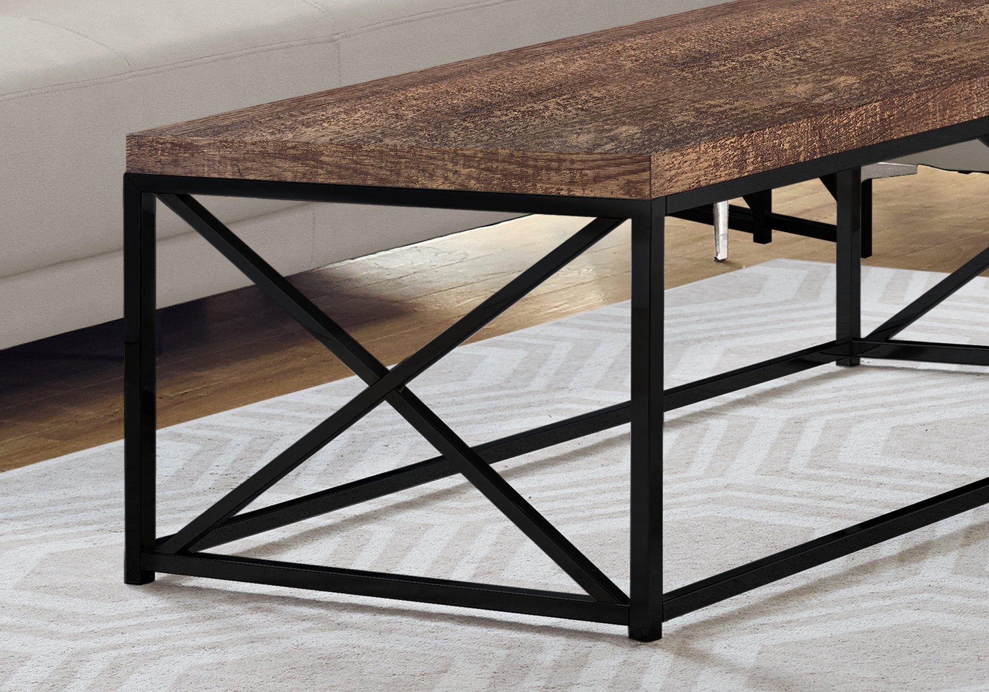 HomeRoots 17" Reclaimed Wood Particle Board and Black Metal Coffee Table