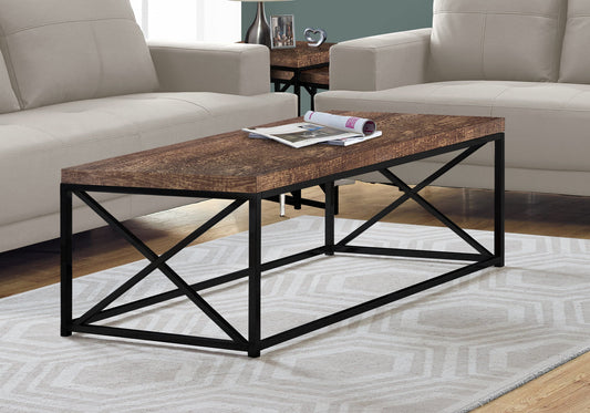HomeRoots 17" Reclaimed Wood Particle Board and Black Metal Coffee Table