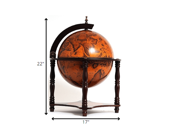 HomeRoots 17" x 17" x 22" Red Globe Bar 4 Legged Stand