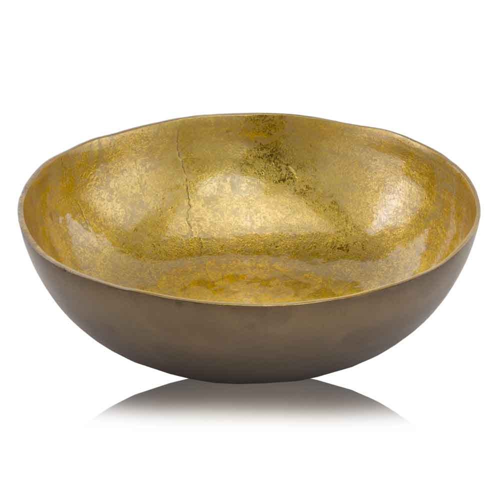 HomeRoots 17" x 17" x 4.5" Large Metal Round Bowl With Gold and Bronze Finish