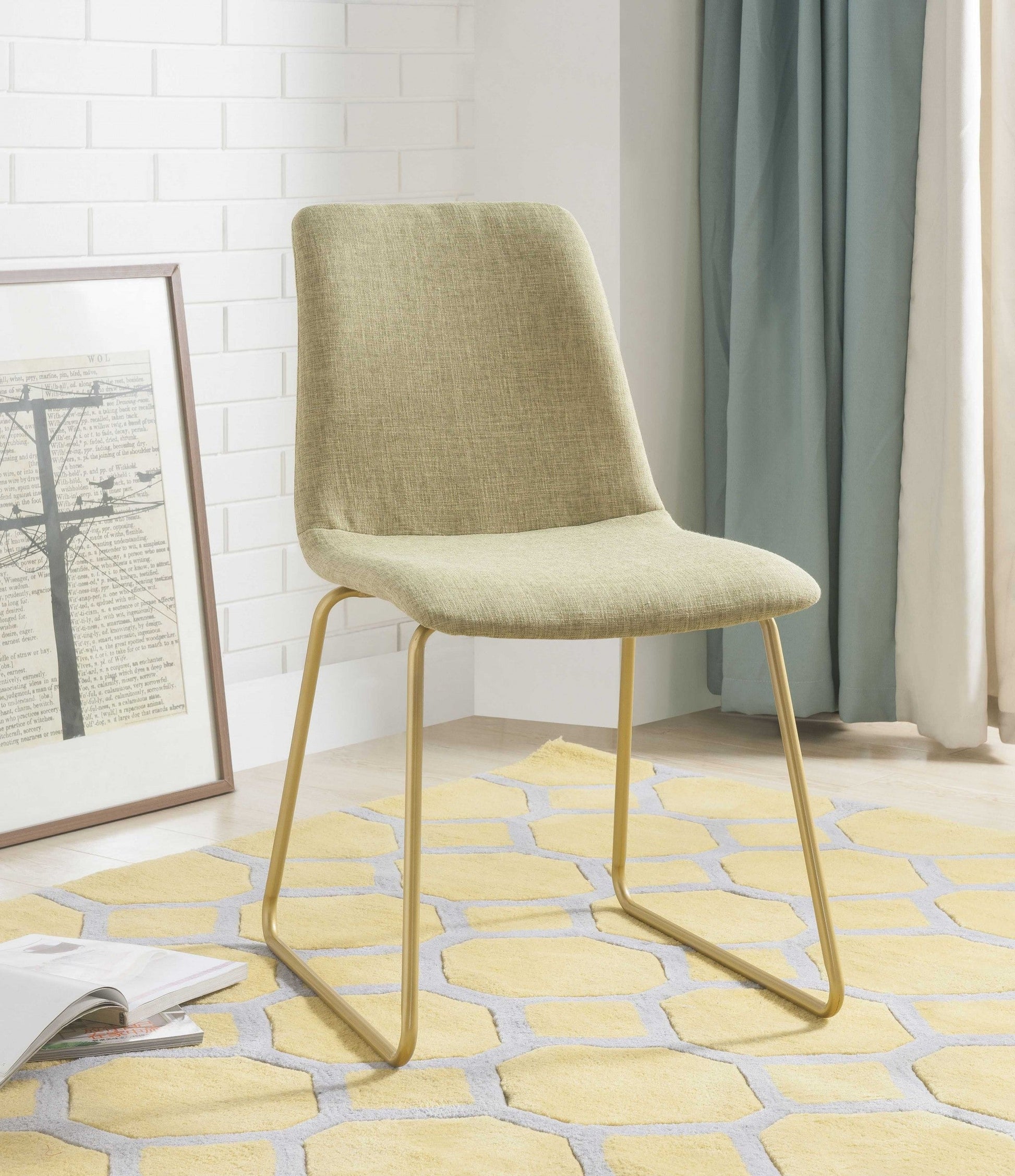 HomeRoots 17" x 23" x 32" Light Green Fabric And Gold Accent Chair