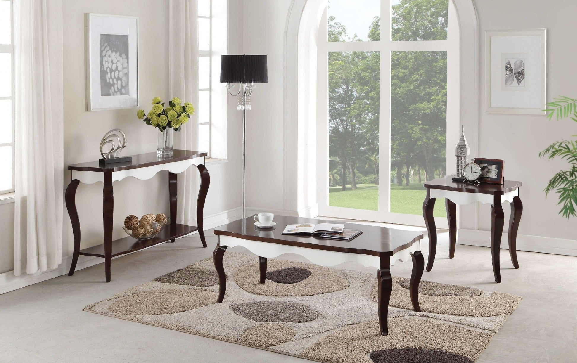 HomeRoots 17" x 48" x 30" Walnut White Wood Sofa Table