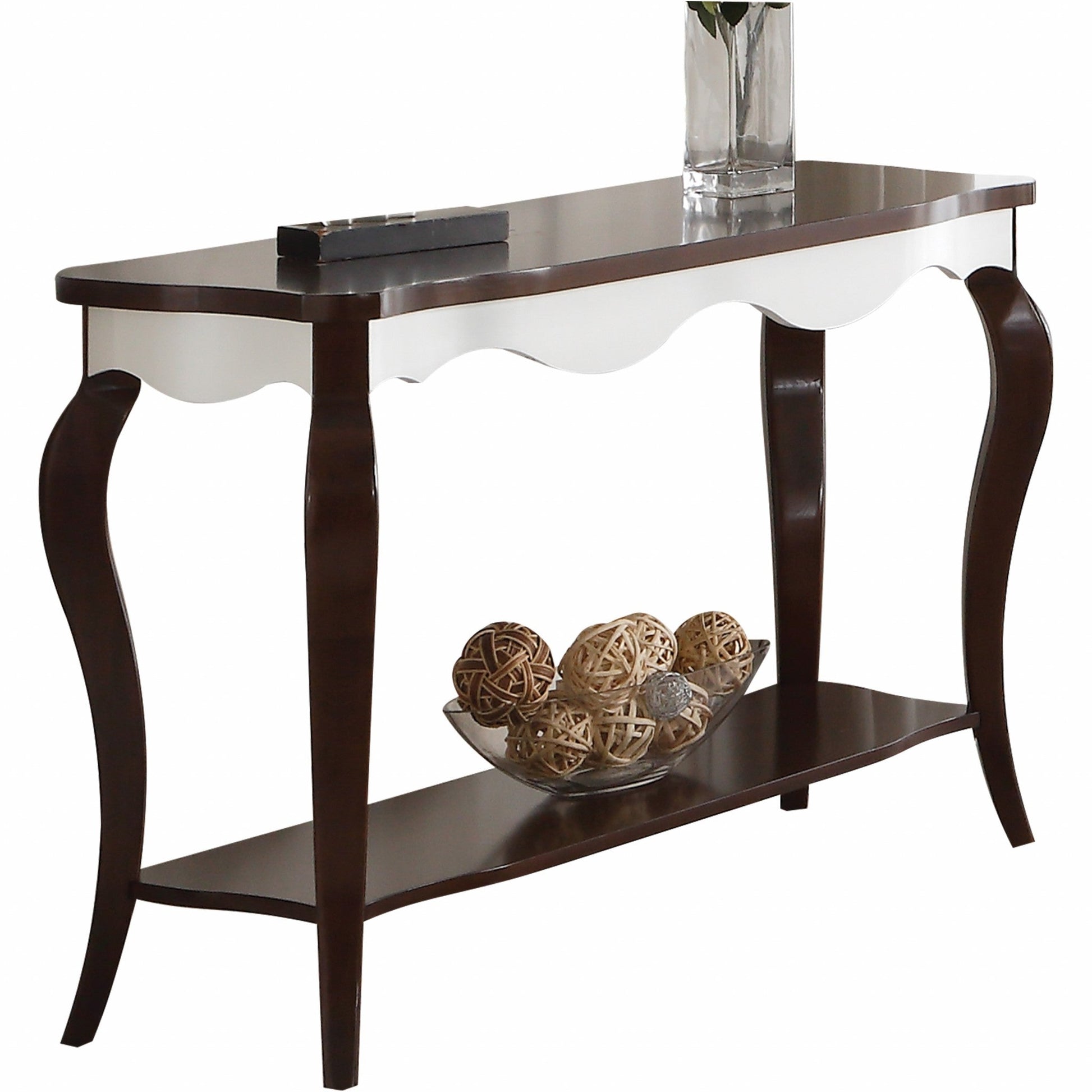 HomeRoots 17" x 48" x 30" Walnut White Wood Sofa Table