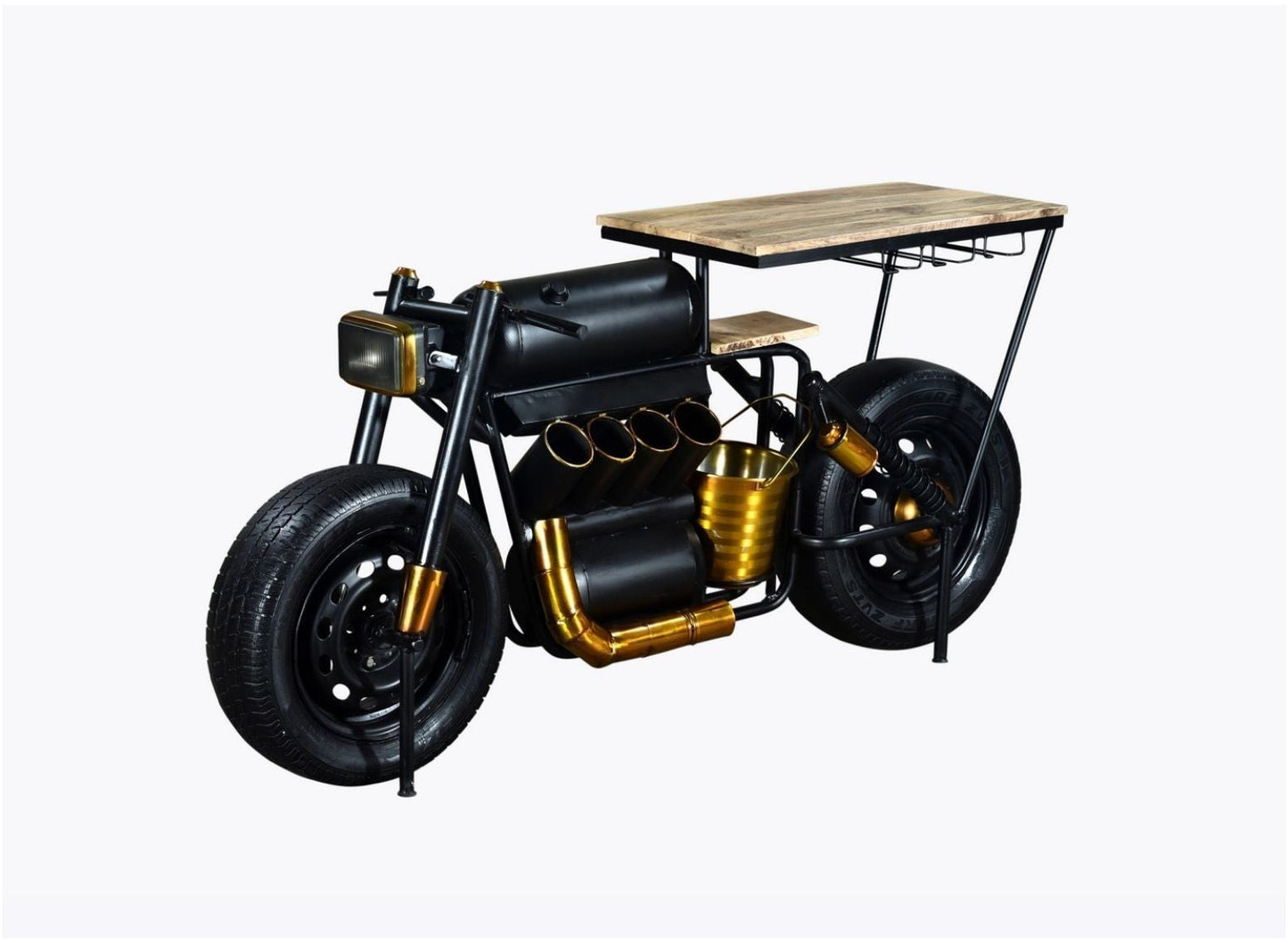 HomeRoots 17" x 70.5" x 33" Vector Bike Bar With Black and Gold Finish