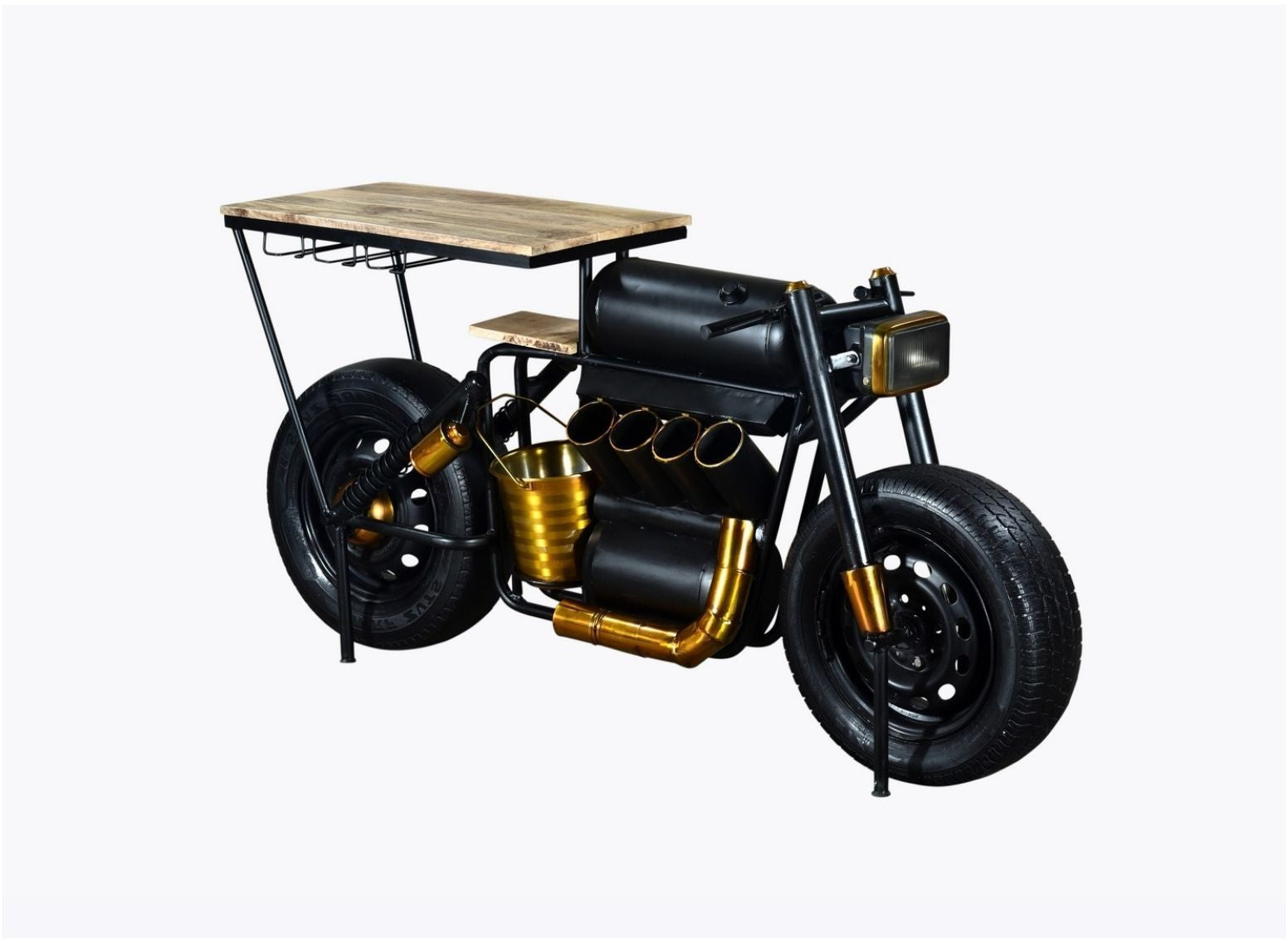 HomeRoots 17" x 70.5" x 33" Vector Bike Bar With Black and Gold Finish