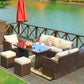HomeRoots 179.85" x 31.89" x 32.68" Brown Steel Outdoor Sectional Sofa Set With Ottomans And Storage Box in Set of Seven