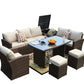 HomeRoots 179.85" x 31.89" x 32.68" Brown Steel Outdoor Sectional Sofa Set With Ottomans And Storage Box in Set of Seven
