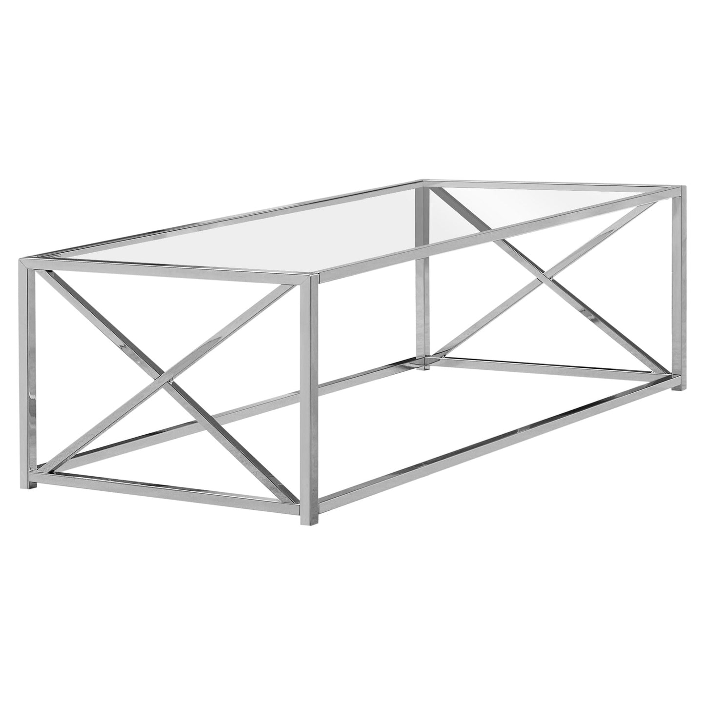 HomeRoots 17.25" Chrome Metal and Clear Tempered Glass Coffee Table
