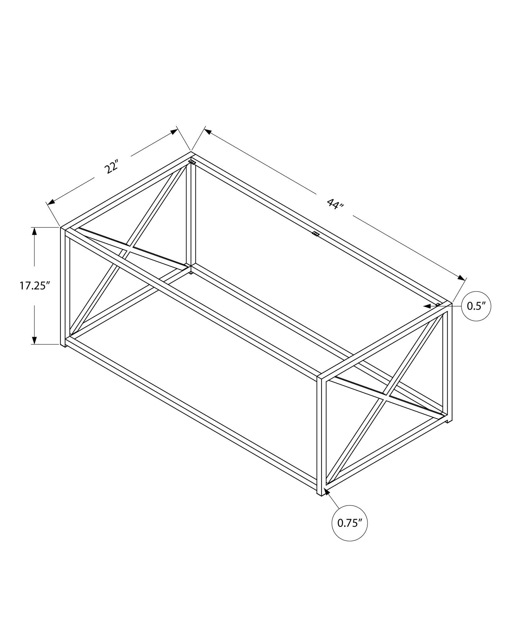 HomeRoots 17.25" Chrome Metal and Clear Tempered Glass Coffee Table