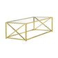 HomeRoots 17.25" Gold Metal and Clear Tempered Glass Coffee Table