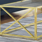 HomeRoots 17.25" Gold Metal and Clear Tempered Glass Coffee Table